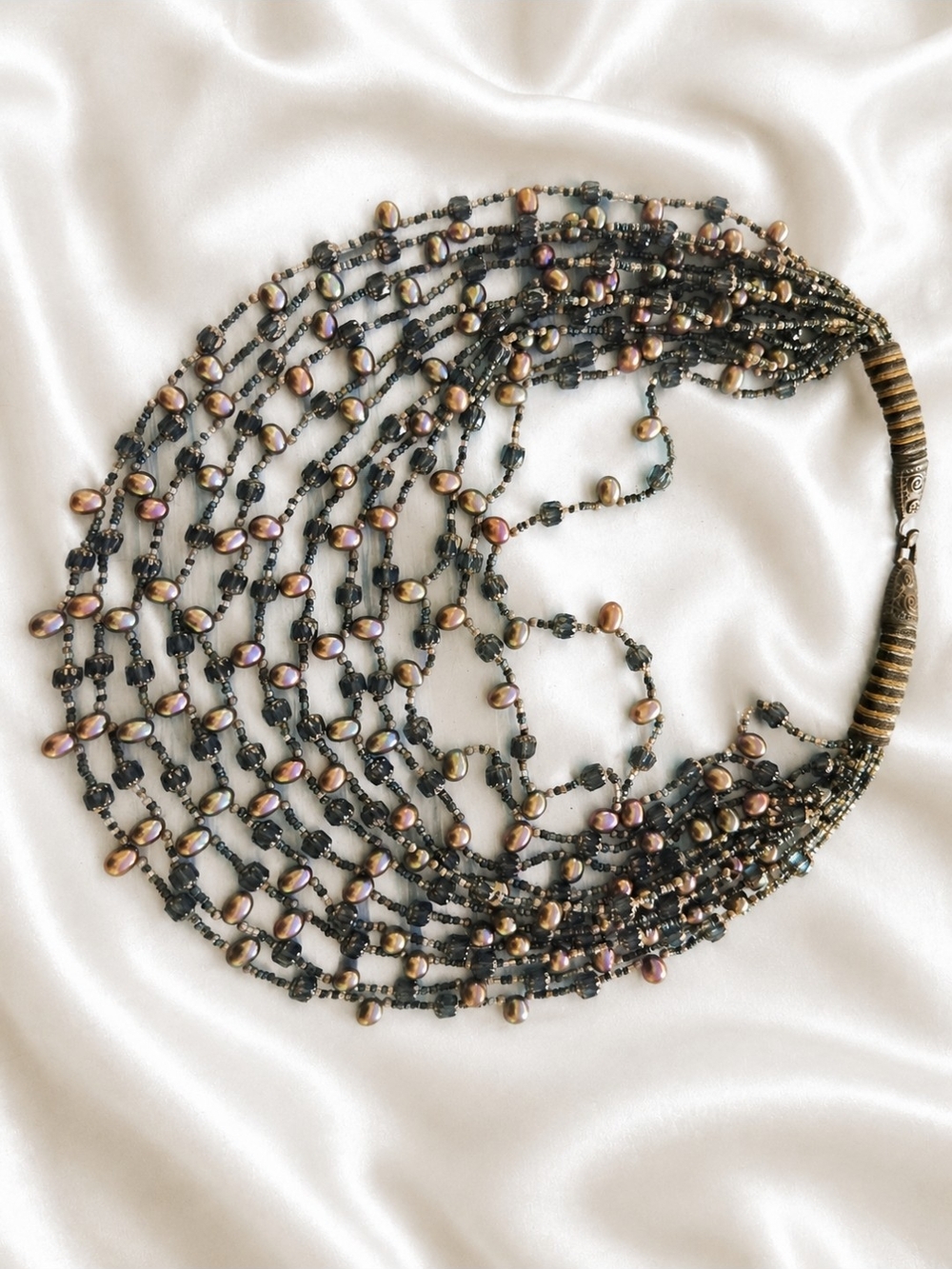 Artisan Multi Strand Freshwater Pearl Statement Necklace Boho Estate Art - Picture 3 of 16